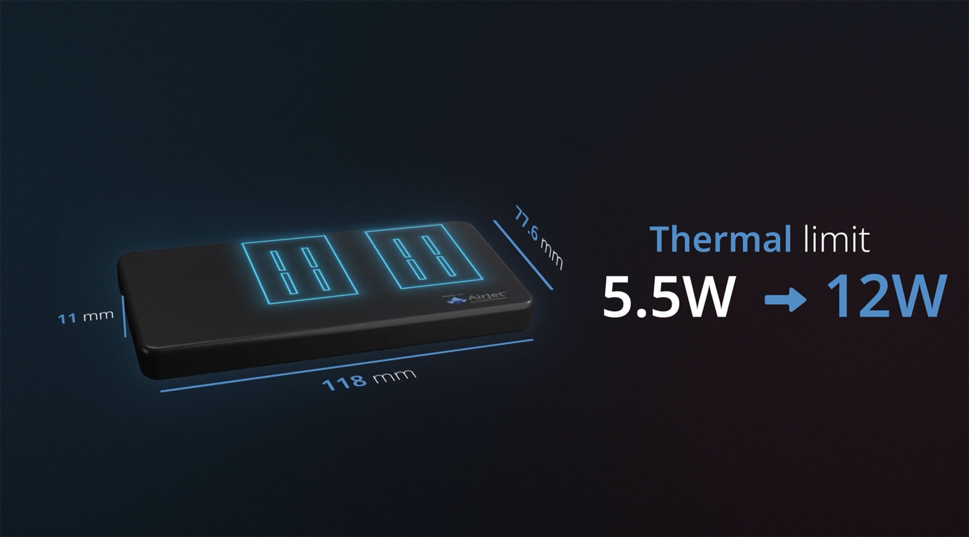 With a thermal limit of 12 Watts, AirJet Mini more than doubles the performance of SSD Accessories.